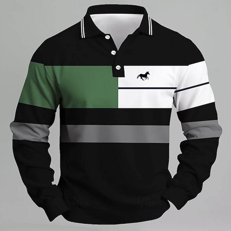Golf Equipment Wholesale - Erkek Çizgili Baskılı Unicorn Logolu Polo